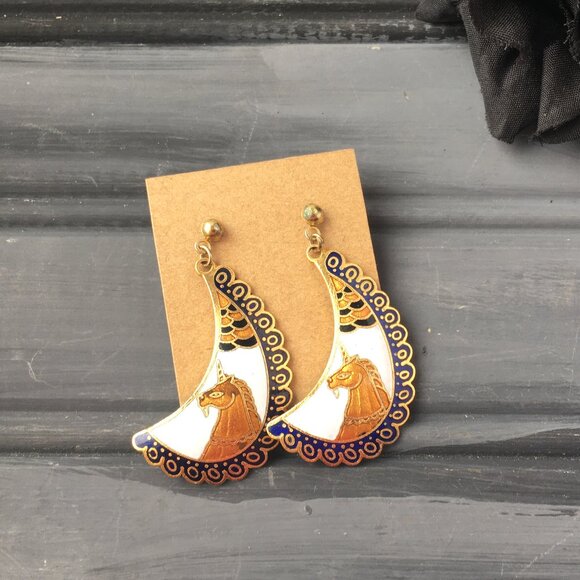 Cloisonne Unicorn Earrings - Picture 1 of 9